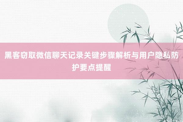 黑客窃取微信聊天记录关键步骤解析与用户隐私防护要点提醒