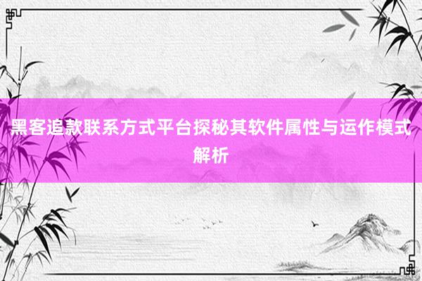 黑客追款联系方式平台探秘其软件属性与运作模式解析